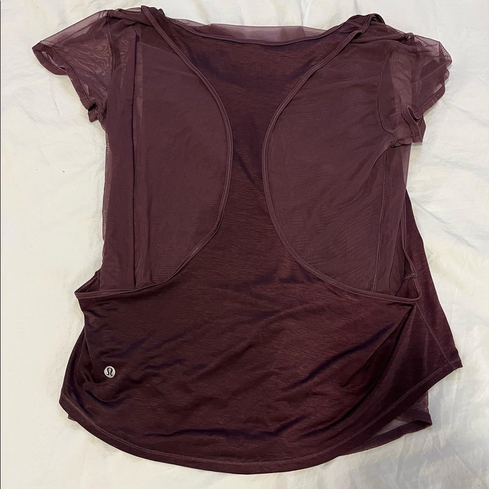 Lululemon maroon workout top with mesh underlay
